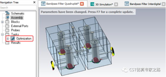 如何通过cst软件中滤波器的3d模型进入到fd3d界面？